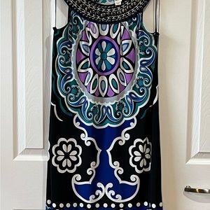 Sangria Black, Blue, & Purple Dress with Jewelled Neck 4